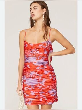 Anthro HUTCH Reggy Size 6 Bodycon Date Night Party Lavender Orange Ruched Dress